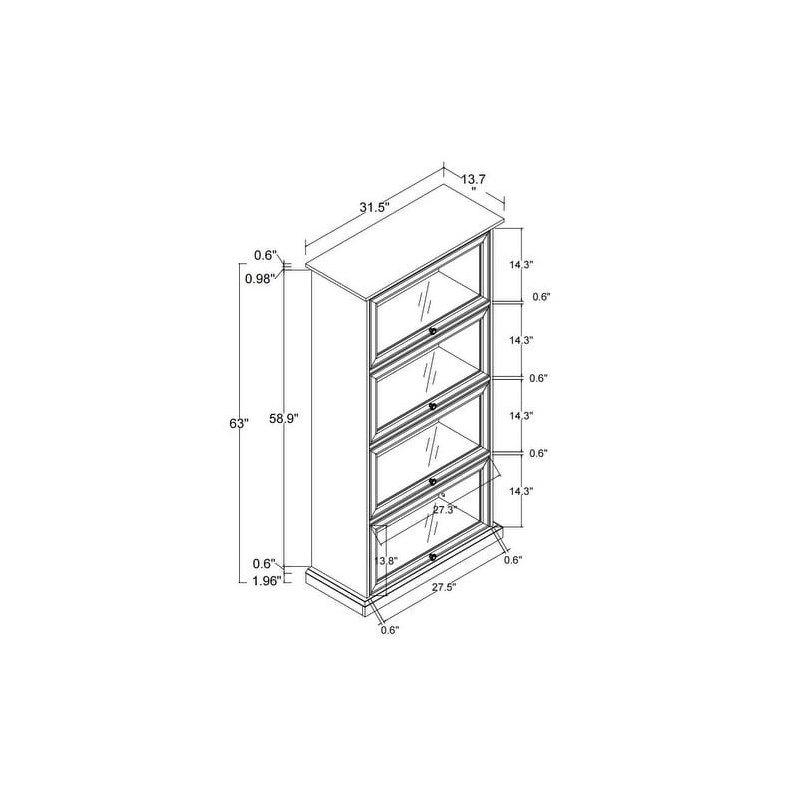 MDF 4 Raflı Dikdörtgen Cam Kapaklı Kitaplık - 81x36x161 cm - 239045