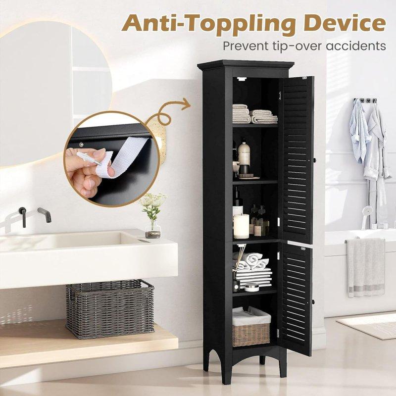 MDF 5 Raflı 2 Kapaklı Dikey Çok Amaçlı Banyo Dolabı - 38x33x160 cm - 333851