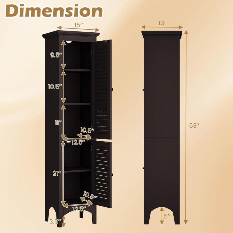 MDF 5 Raflı 2 Kapaklı Dikey Çok Amaçlı Banyo Dolabı - 38x33x160 cm - 333851