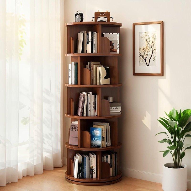 MDF 5 Raflı 360 Derece Döner Kitaplık - 47x47x157 cm - 313598
