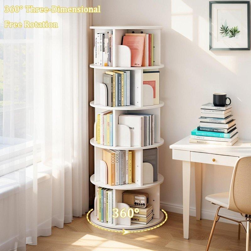 MDF 5 Raflı 360 Derece Döner Kitaplık - 47x47x157 cm - 313598