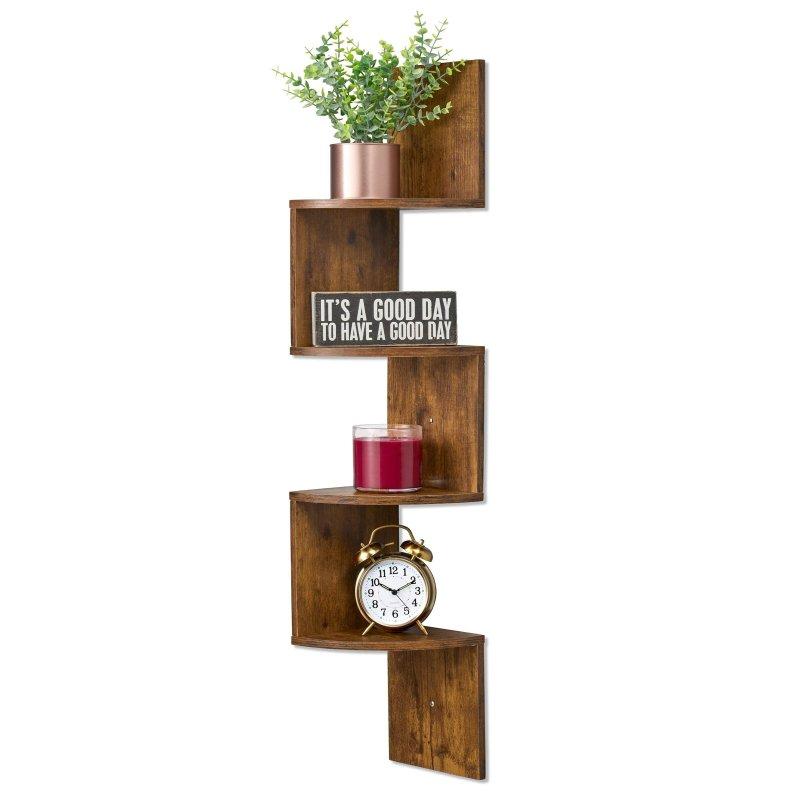 MDF 5 Raflı Zikzak Tasarımlı Duvara Monte Köşe Kitaplık - 102 cm - 312698