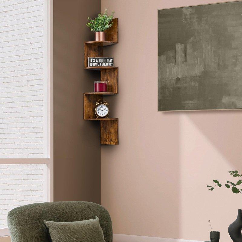 MDF 5 Raflı Zikzak Tasarımlı Duvara Monte Köşe Kitaplık - 102 cm - 312698