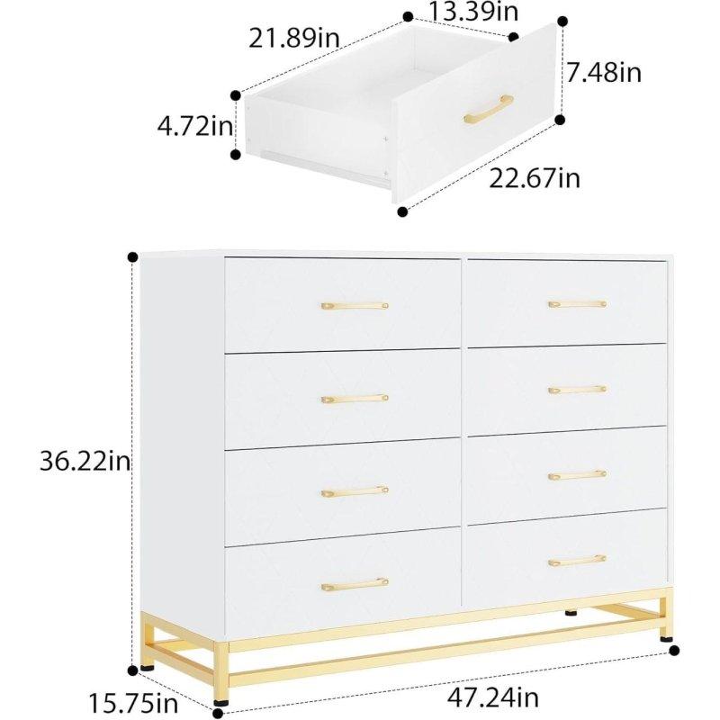 MDF 8 Çekmeceli Gold Metal Kulplu Geniş Şifonyer - 310151