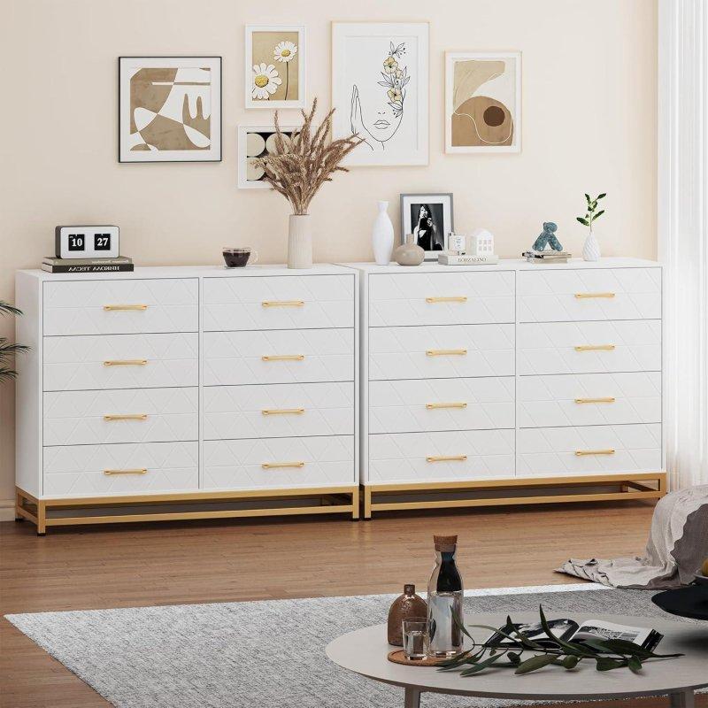 MDF 8 Çekmeceli Gold Metal Kulplu Geniş Şifonyer - 310151