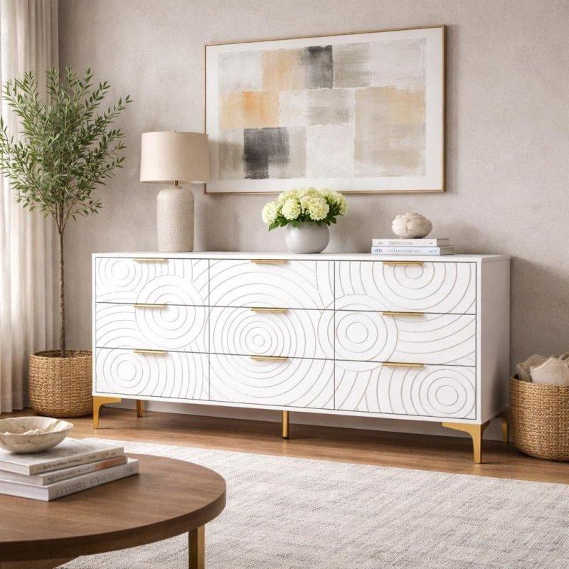 MDF 9 Çekmeceli Metal Kulplu Modern Şifonyer - 159 cm - 300224