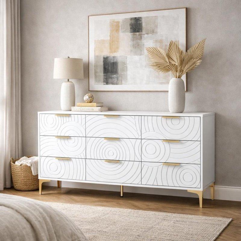 MDF 9 Çekmeceli Metal Kulplu Modern Şifonyer - 159 cm - 300224
