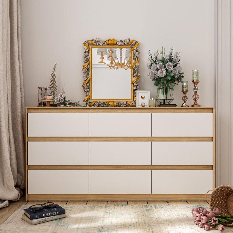 MDF 9 Çekmeceli Oymalı Kulplu Yatay Şifonyer - 161 cm - 305355