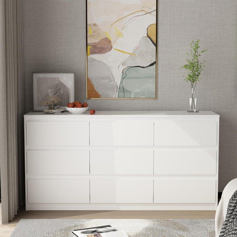 MDF 9 Çekmeceli Oymalı Kulplu Yatay Şifonyer - 161 cm - 305355