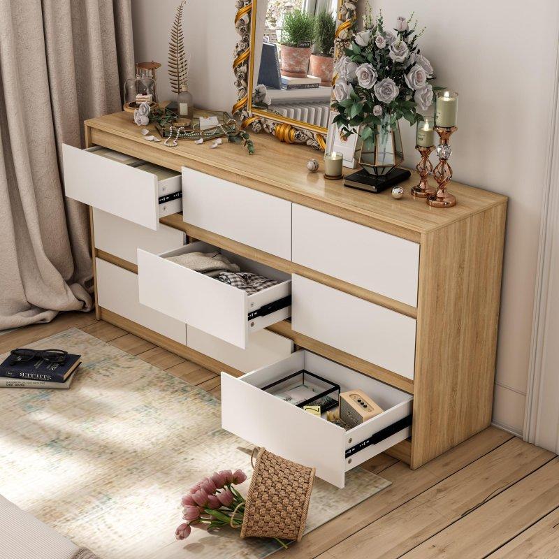 MDF 9 Çekmeceli Oymalı Kulplu Yatay Şifonyer - 161 cm - 305355 MDF 9 Çekmeceli Oymalı Kulplu Yatay Şifonyer - 161 cm - 305355