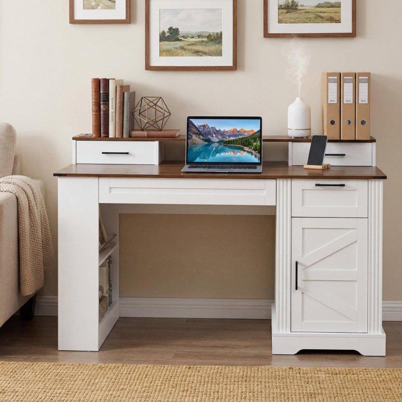 MDF Ahır Kapısı Tasarımlı Dolaplı ve Monitör Standlı Ofis Masası - 140 cm - 325874