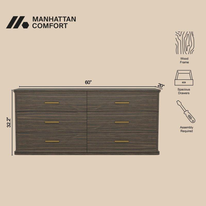 MDF Ahşap Dokulu 6 Çekmeceli Modern Şifonyer - 153 cm - 300433