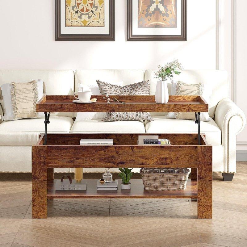 MDF Asansörlü ve Gizli Bölmeli Akıllı Sehpa - 98 cm - 253890