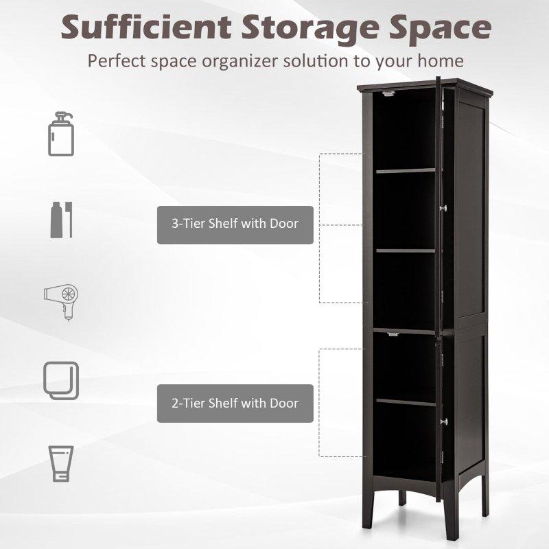 MDF Ayaklı 5 Raflı Dar Tasarım Çok Amaçlı Banyo Dolabı - 161 cm - 333973