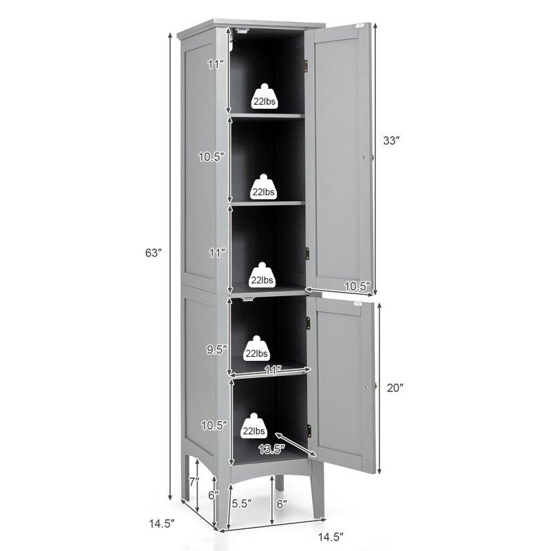 MDF Ayaklı 5 Raflı Dar Tasarım Çok Amaçlı Banyo Dolabı - 161 cm - 333973