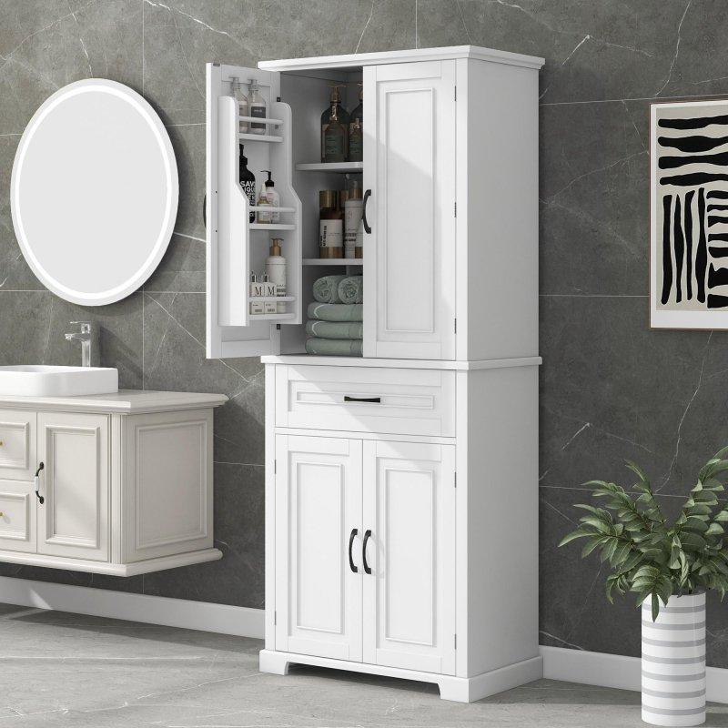 MDF Ayarlanabilir Raflı Çekmeceli 4 Kapaklı Çok Amaçlı Banyo Dolabı - 184 cm - 334054