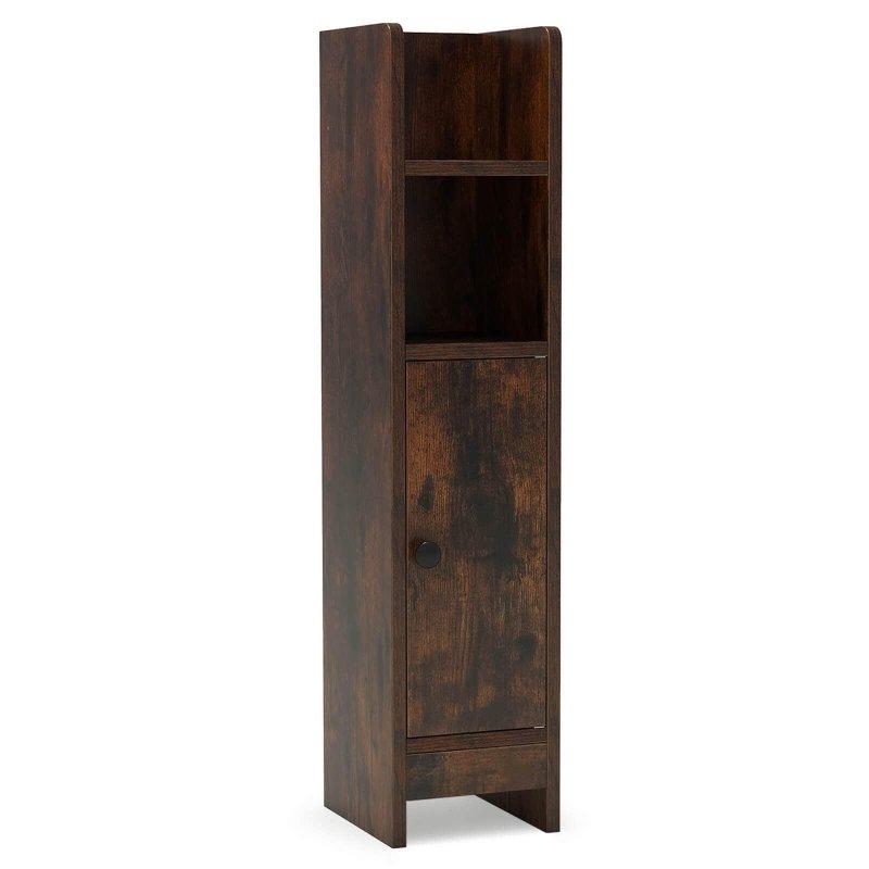 MDF Ayarlanabilir Raflı Kapaklı Çok Amaçlı Banyo Dolabı - 21x18x81 cm - 334423