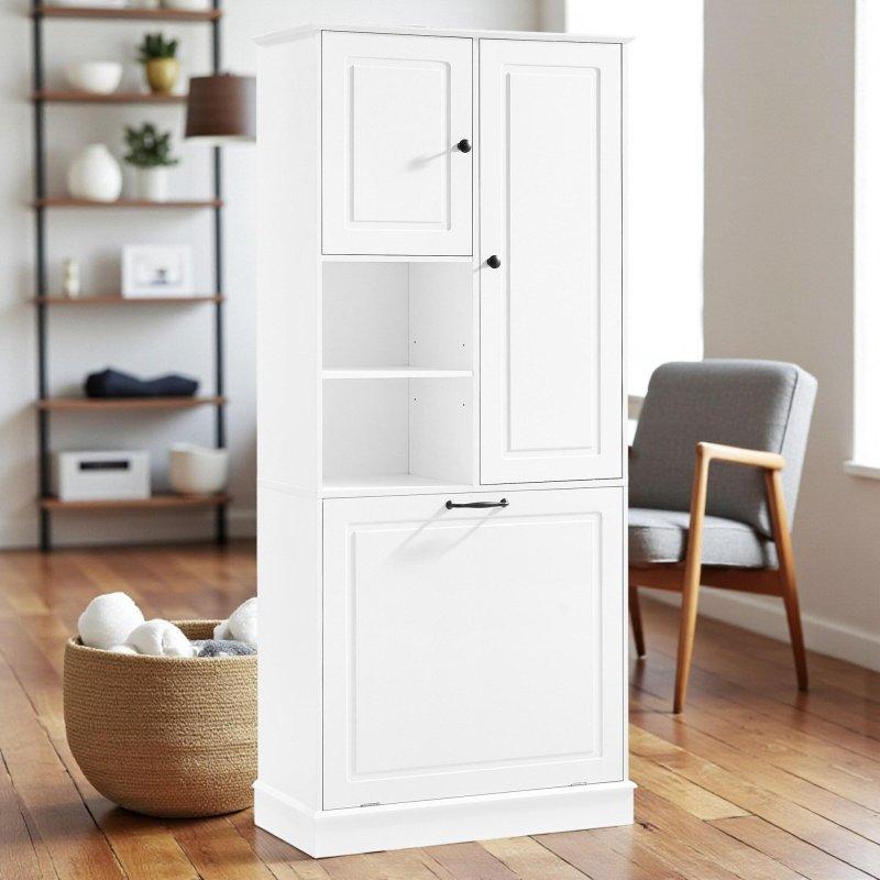 MDF Ayarlanabilir Raflı Kirli Sepetli Çok Amaçlı Banyo Dolabı - 333577