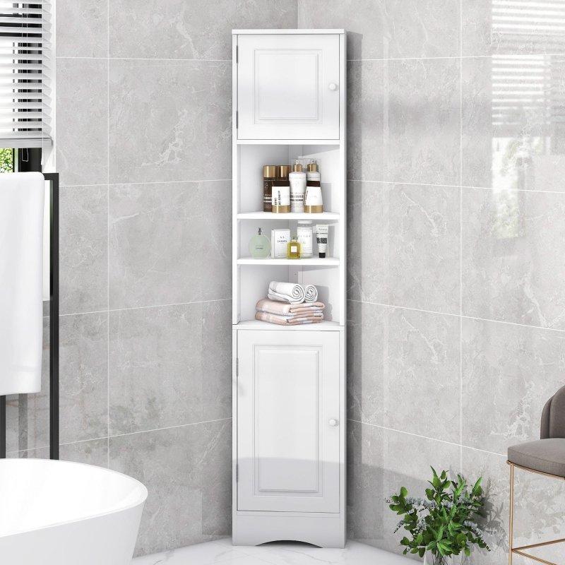 MDF Ayarlanabilir Raflı Köşe Tipi Çok Amaçlı Banyo Dolabı - 38x24x170 cm - 334138