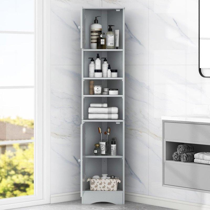 MDF Ayarlanabilir Raflı Köşe Tipi Çok Amaçlı Banyo Dolabı - 38x24x170 cm - 334138