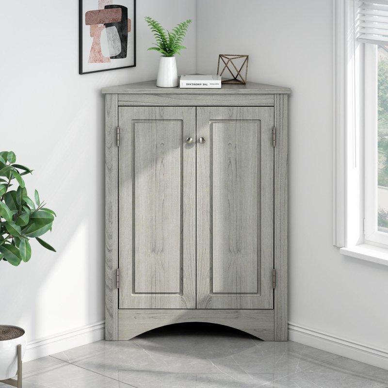 MDF Ayarlanabilir Raflı Köşe Tipi Çok Amaçlı Banyo Dolabı - 44x44x81 cm - 334157