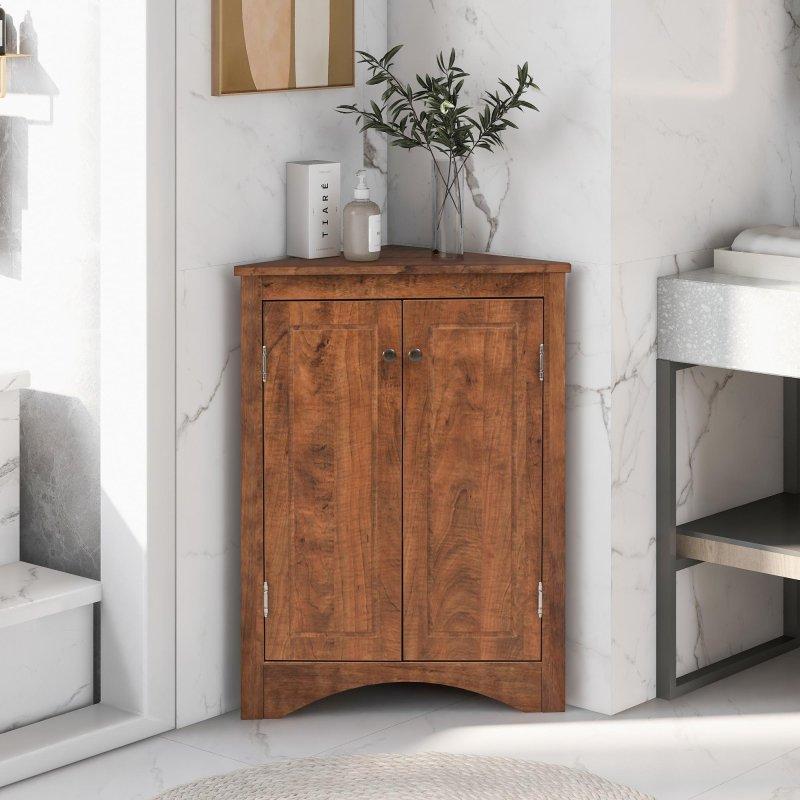 MDF Ayarlanabilir Raflı Köşe Tipi Çok Amaçlı Banyo Dolabı - 44x44x81 cm - 334157