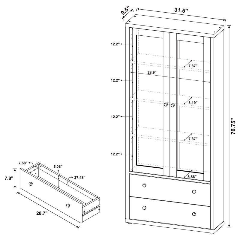 MDF Cam Kapaklı ve Çekmeceli Kitaplık - 81x25x180 cm - 318158