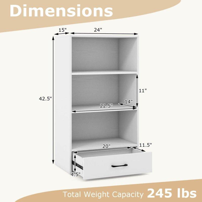 MDF Çekmeceli 4 Raflı Kitaplık - 122 cm - 317872