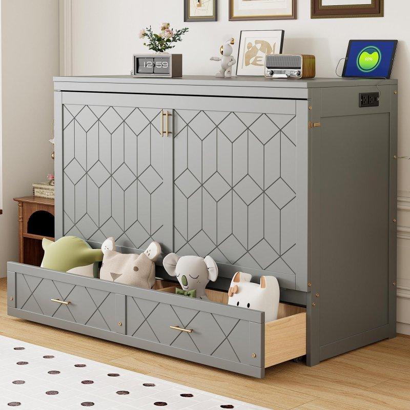 MDF Çekmeceli USB Portlu ve Prizli Oymalı Duvar Yatağı - 160x205 cm - 265358