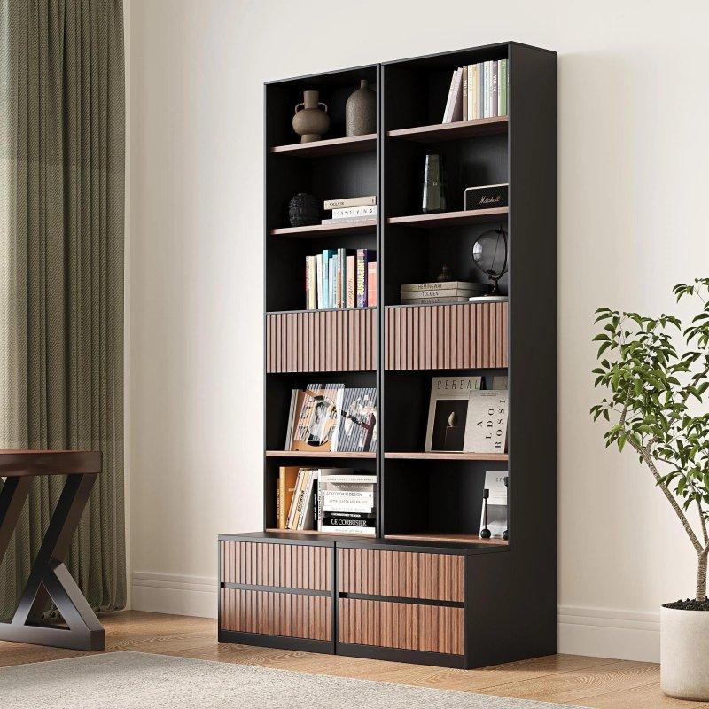 MDF Çekmeceli ve Hareketli Tabureli 6 Raflı Kitaplık - 218 cm - 320820