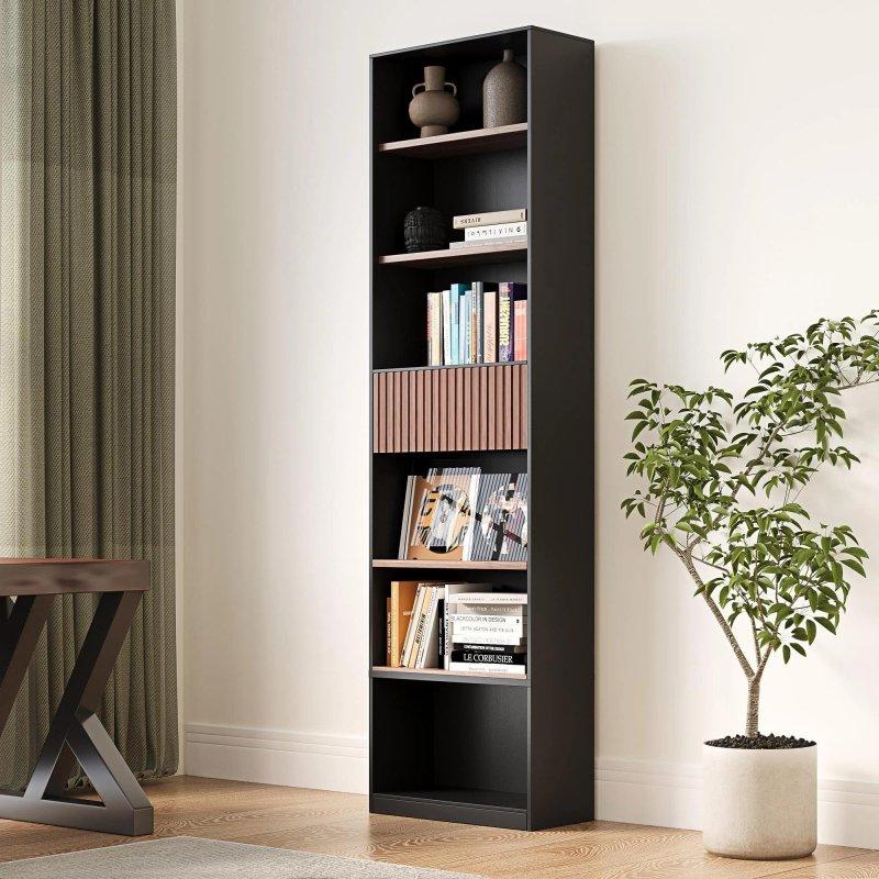 MDF Çekmeceli ve Hareketli Tabureli 6 Raflı Kitaplık - 218 cm - 320820