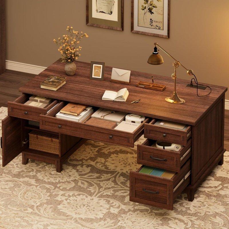 MDF Dahili Prizli 5 Çekmeceli Kır Evi Ofis Masası - 153 cm - 328001