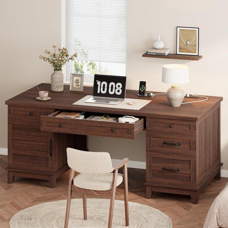 MDF Dahili Prizli 5 Çekmeceli Kır Evi Ofis Masası - 153 cm - 328001