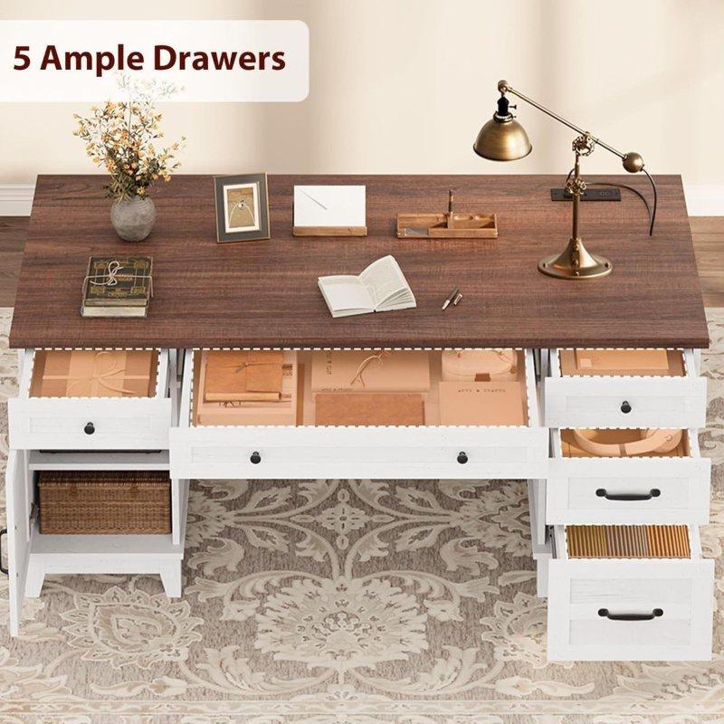 MDF Dahili Prizli 5 Çekmeceli ve Dolaplı Ofis Masası - 153 cm - 327695