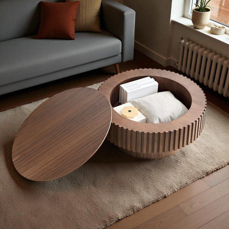 MDF Depolamalı Kaide Ayaklı Yuvarlak Orta Sehpa - 80x35 cm - 243232