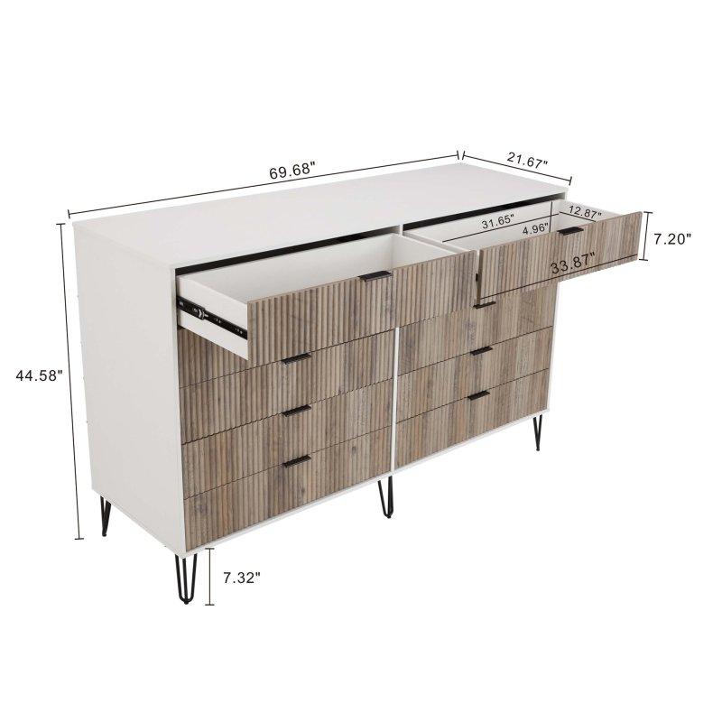 MDF Dikey Yivli 10 Çekmeceli Gold Metal Ayaklı Şifonyer - 177 cm - 302167