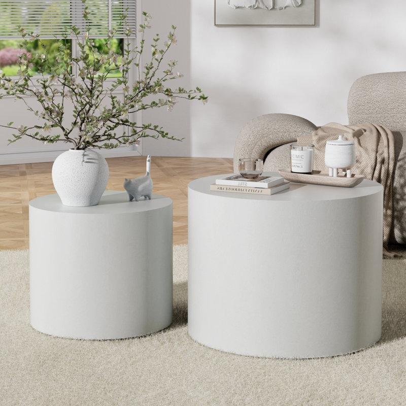 MDF Dokulu Yüzeyli Zigon Yuvarlak Orta Sehpa Seti - 51 cm - 245415