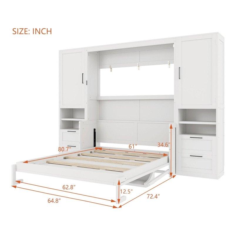 MDF Dolaplı Çekmeceli ve Raflı Queen Size Duvar Yatağı - 265978