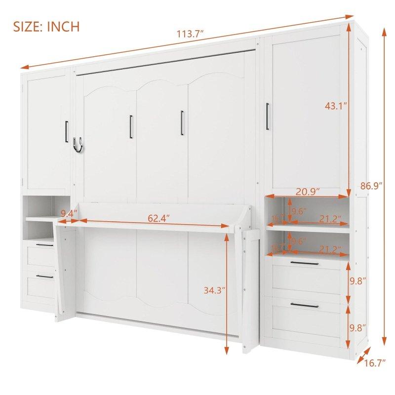 MDF Dolaplı Çekmeceli ve Raflı Queen Size Duvar Yatağı - 265978