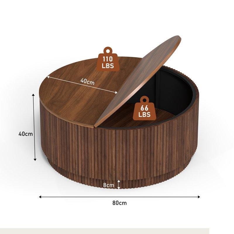 MDF Dönebilen Kapaklı Saklama Alanlı Yuvarlak Orta Sehpa - 80 cm - 245745