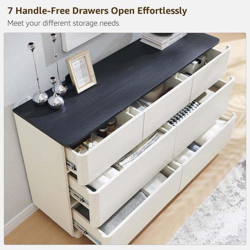 MDF Eskitme 7 Çekmeceli Kulpsuz Şifonyer - 133 cm - 299852