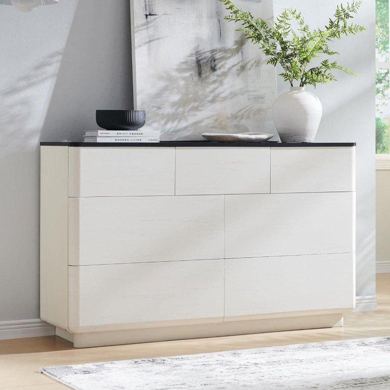 MDF Eskitme 7 Çekmeceli Kulpsuz Şifonyer - 133 cm - 299852