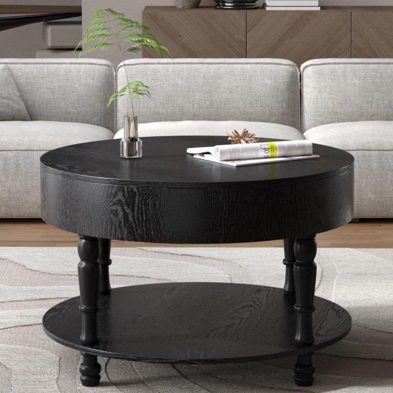 MDF Gizli Depolamalı Ayarlanabilir Ayaklı Yuvarlak Orta Sehpa - 81 cm - 240198