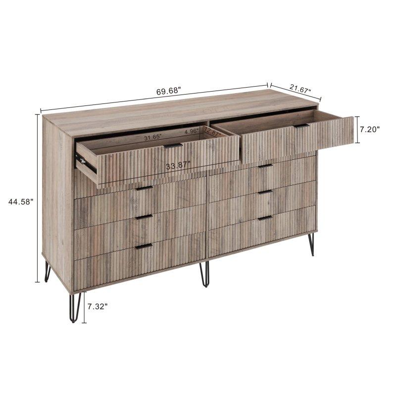 MDF Gold Metal Ayaklı Dikey Fitilli 17 Çekmeceli 3lü Şifonyer Seti - 295302