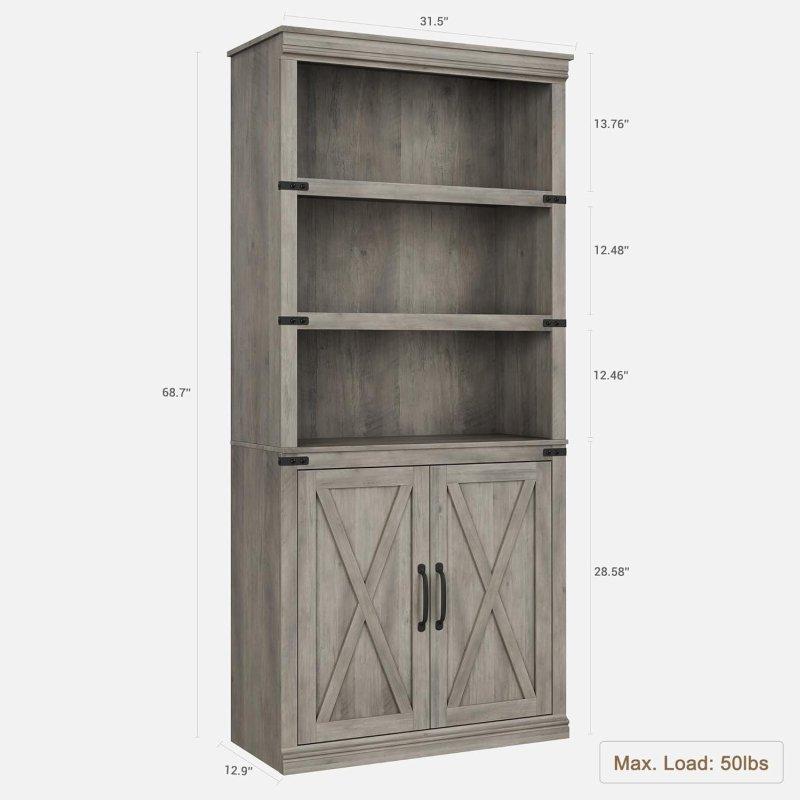 MDF Kapaklı 5 Raflı Country Tarzı Kitaplık - 175 cm - 312468