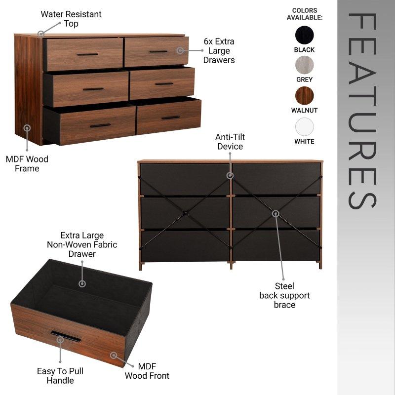 MDF Kasa Kumaş 6 Çekmeceli Modern Şifonyer - 299348