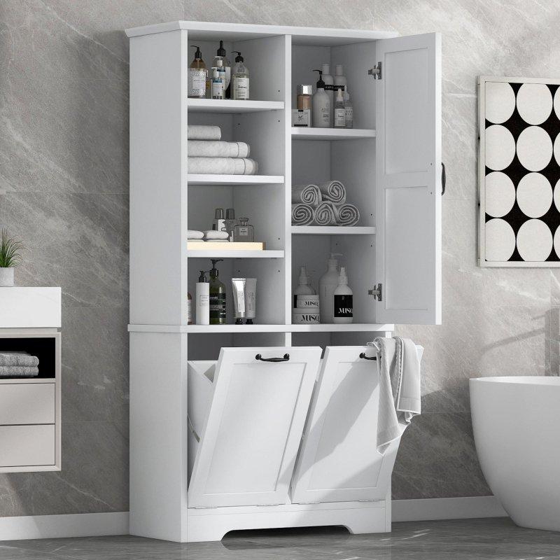 MDF Kirli Sepetli Ayarlanabilir Raflı Çok Amaçlı Banyo Dolabı - 173 cm - 333880