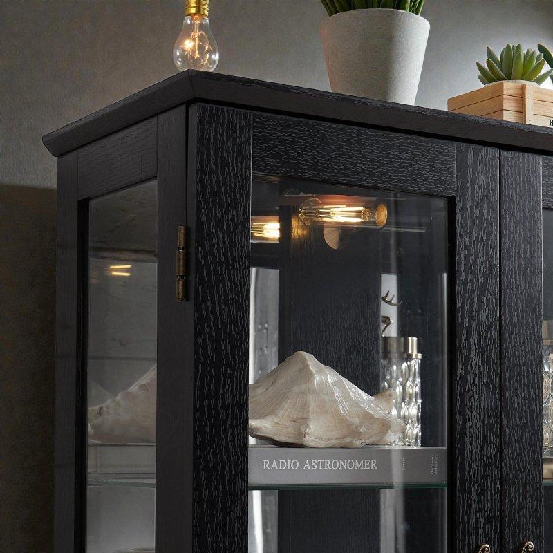 MDF LED Aydınlatmalı Çekmeceli Vintage Cam Kapaklı Kitaplık - 66x30x121 cm - 238943