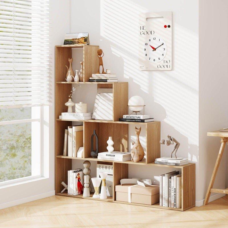 MDF Merdiven Tasarımlı Geometrik 6 Küplü Kitaplık - 153x28x163 cm - 317169
