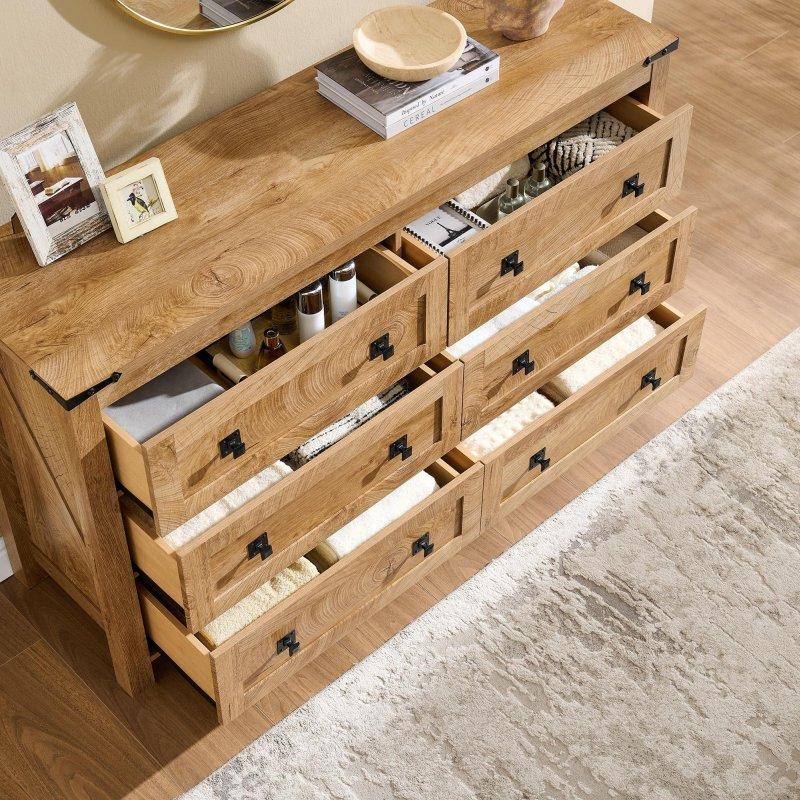 MDF Metal Aksamlı 6 Çekmeceli Rustik Şifonyer - 138 cm - 301761